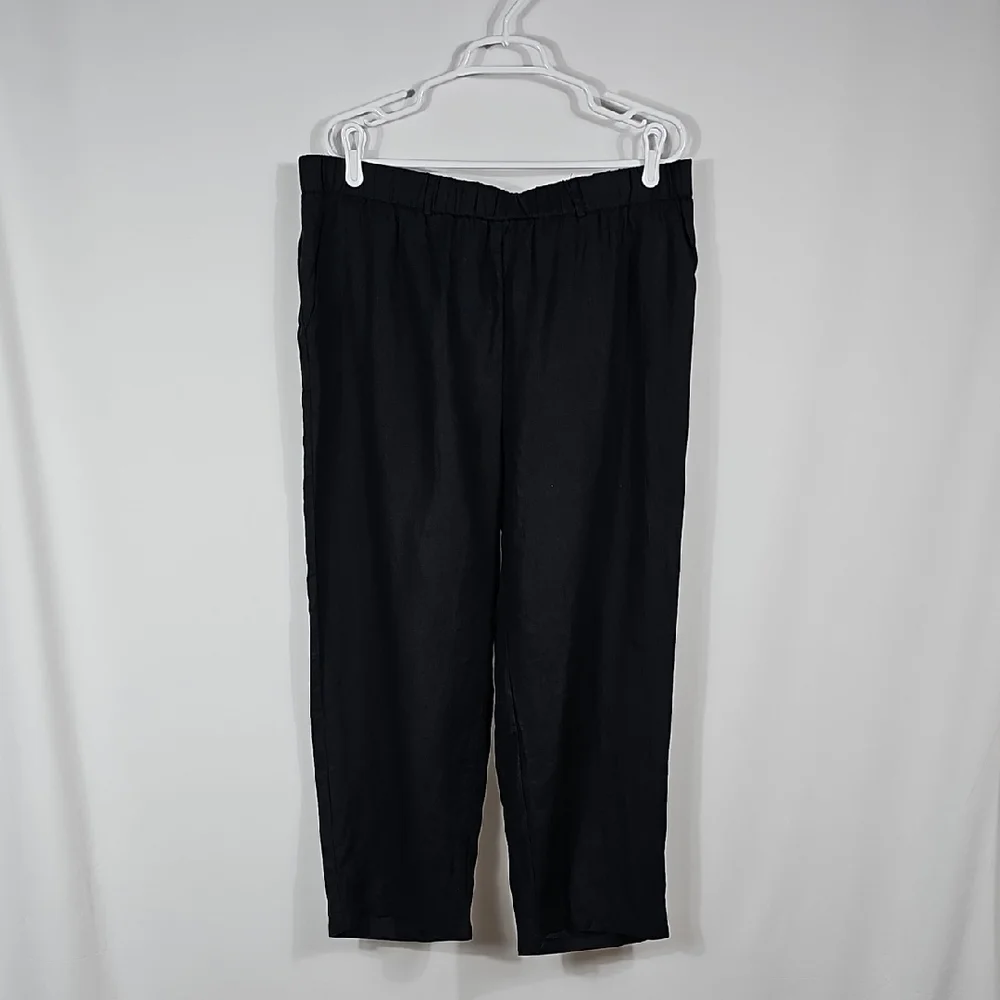 Quince 100% European Linen Wide Leg Pull On Pants Black XL Relaxed Coastal